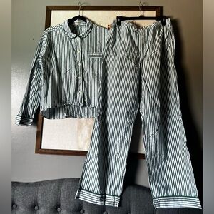 J. Crew Green and White Pajama Set